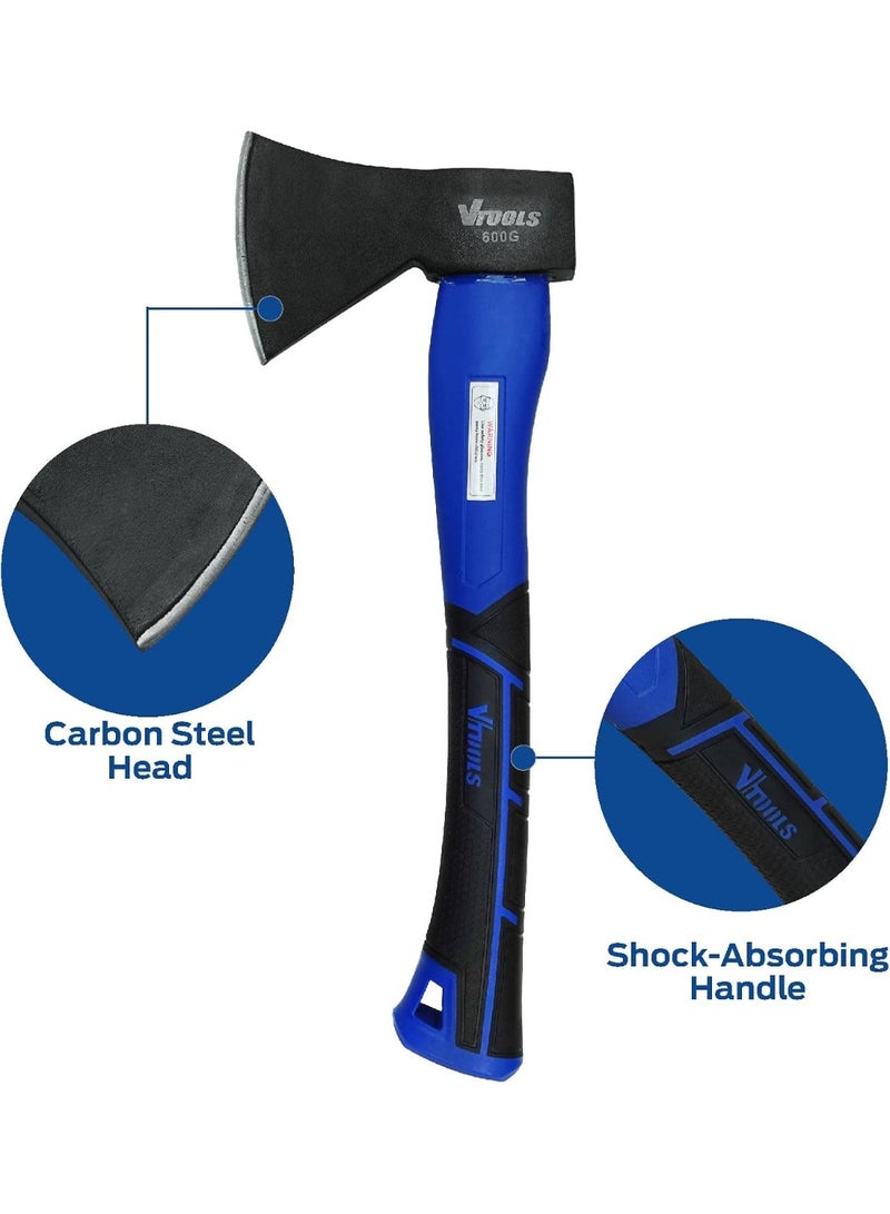 VTOOLS 15 Inch Carbon Steel Chopping Axe Hammer With Fiber Glass Handle, Hatchet for Wood Splitting and Kindling, Shock Absorbing - Image 2